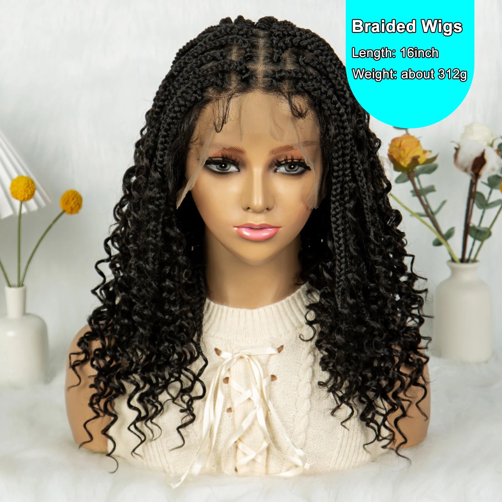 Short Boho Box Braids Wig | Curly Ends | Full Lace | Baby Hair | Synthetic Hair | Black Women