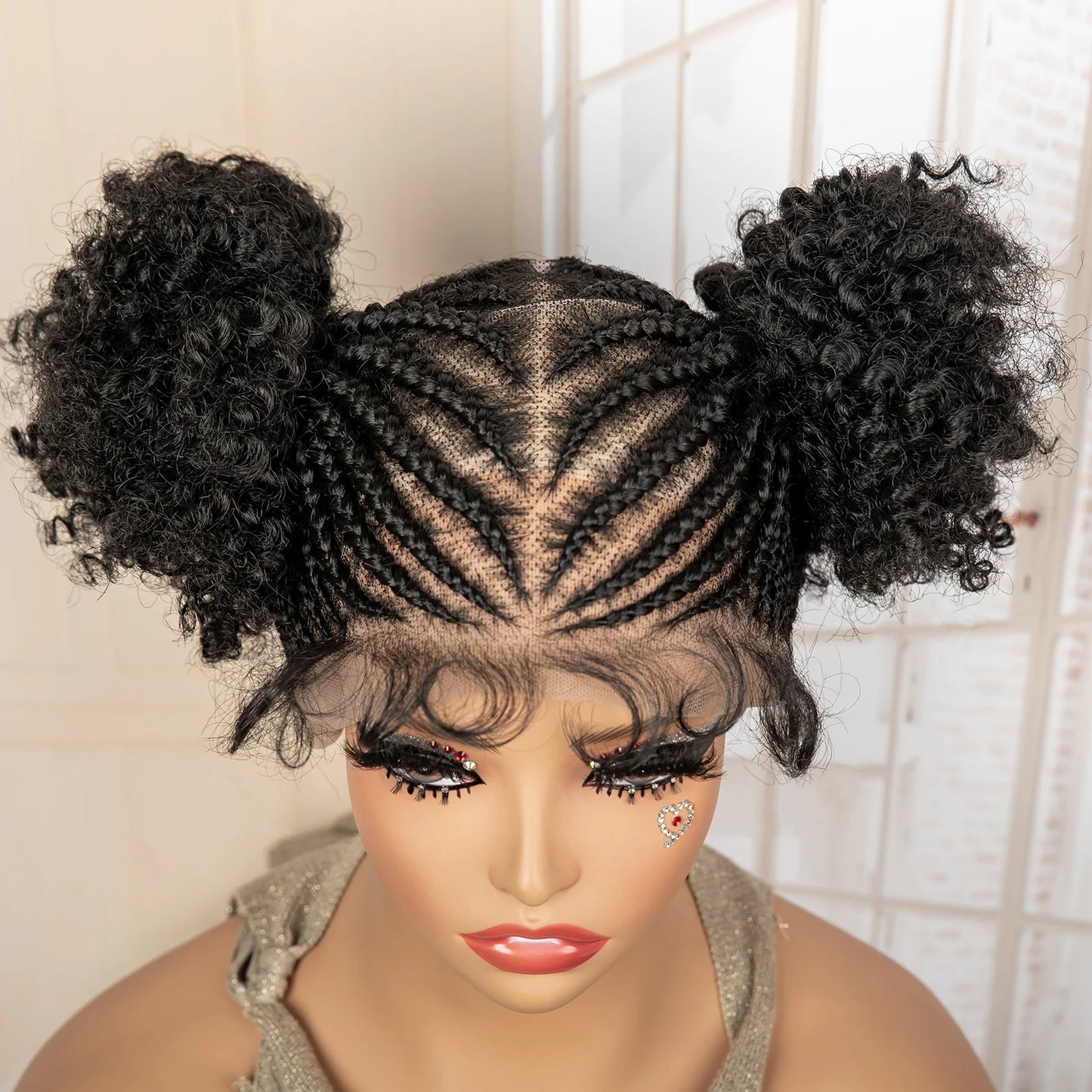 6" Bun Braided Wig | Cornrow Accents | Transparent Lace Frontal | Kanekalon Hair | Black Women