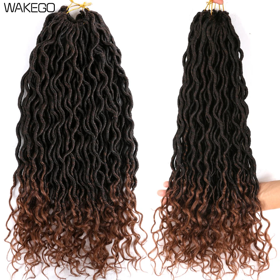 Goddess Faux Locs Crochet Hair | 18" Soft Curly Braids | Ombre Dreadlocks Extensions | 24 Strands/Pack Luxegan