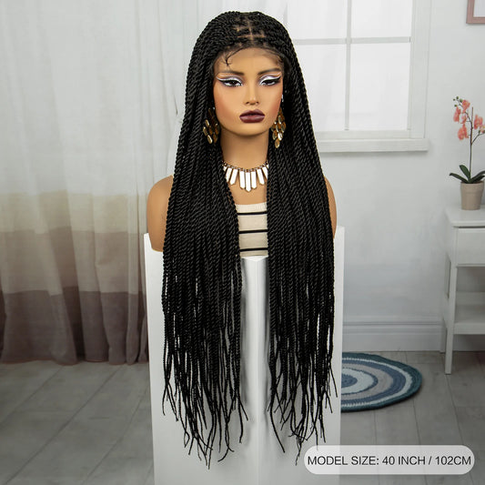 40" 360° HD Full Lace Knotless Twist Braids Wig | Blended Long Box Braids Luxegan