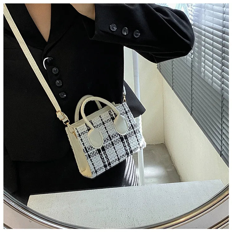 Women's Mini Handbag & Ladies Pouch | Fashion Check Pattern Shoulder Bag & Crossbody Messenger Bag (Lightweight Simple Elegant Tote) Luxegan