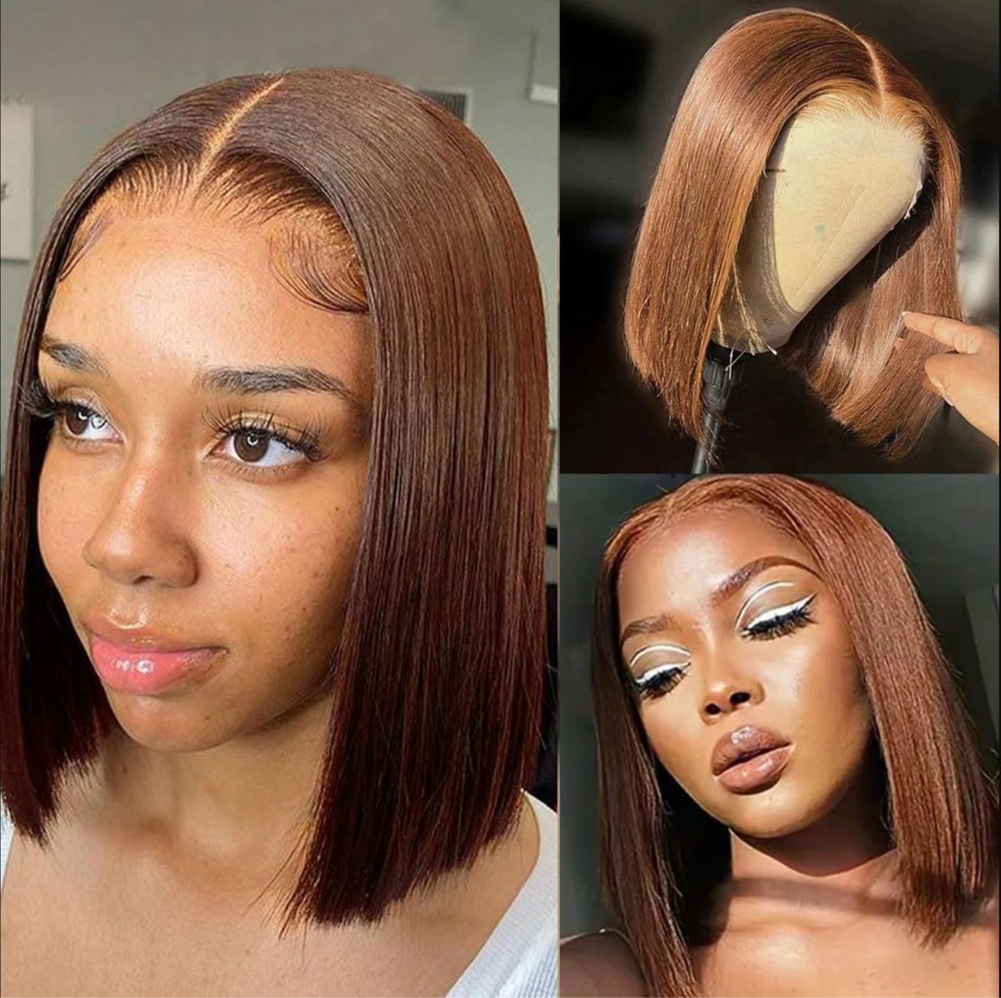 #4 Chocolate Brown Bob Wig | Glueless | Ready To Wear | Brazilian Hair | Human Hair | Straight | Invisible | Closure Wigs For Women - Luxegan