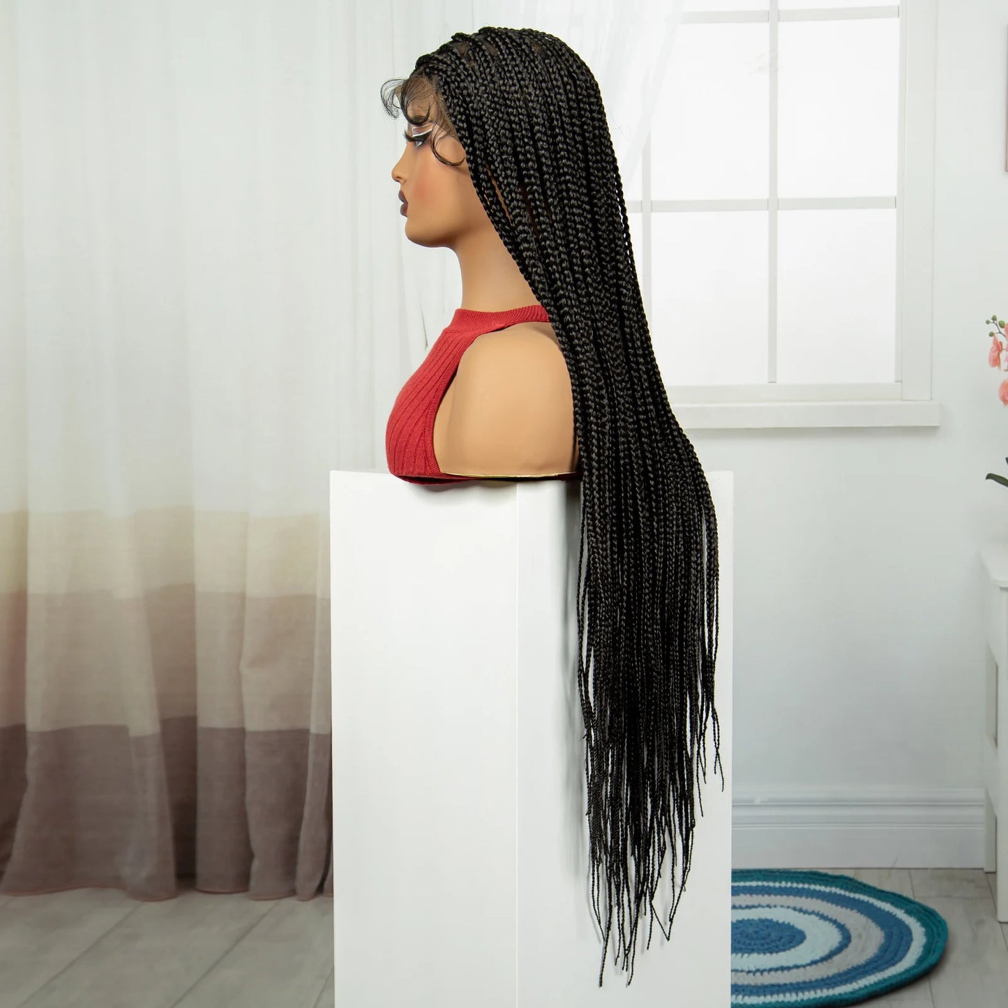 36" HD Full Lace Twisted Box Braids Wig | Long Straight Synthetic Braided Wig with Baby Hair for Black Women Luxegan