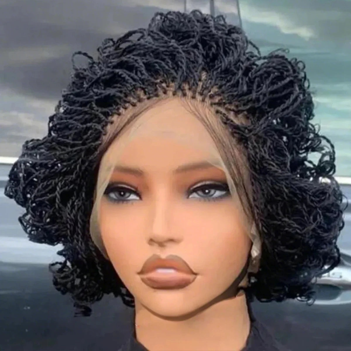 8-10" Micro Twist Braided Wig | 2*6 Lace Center Part | Braided Lace Front Wig | Kanekalon Fiber