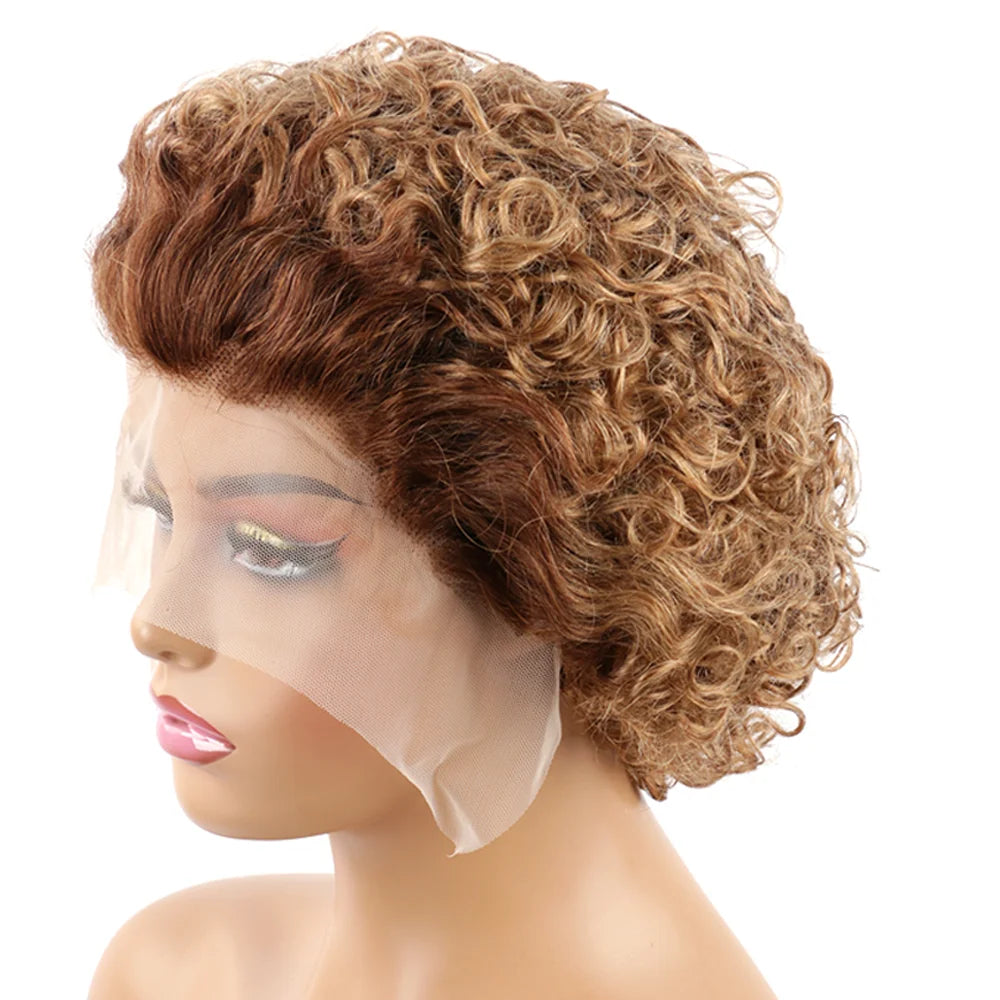 Short Curly Pixie Cut Wig | Water Wave Bob Wig | 13x1 Transparent Lace Front Human Hair Wig