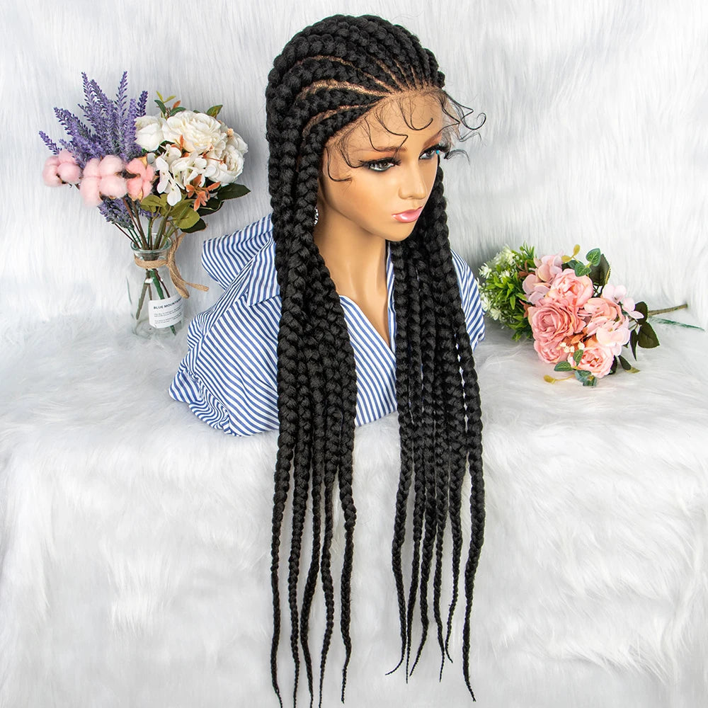 36" Box Braids Full Lace Wig | Baby Hair | Heat Resistant Synthetic Braids | Black Women Luxegan