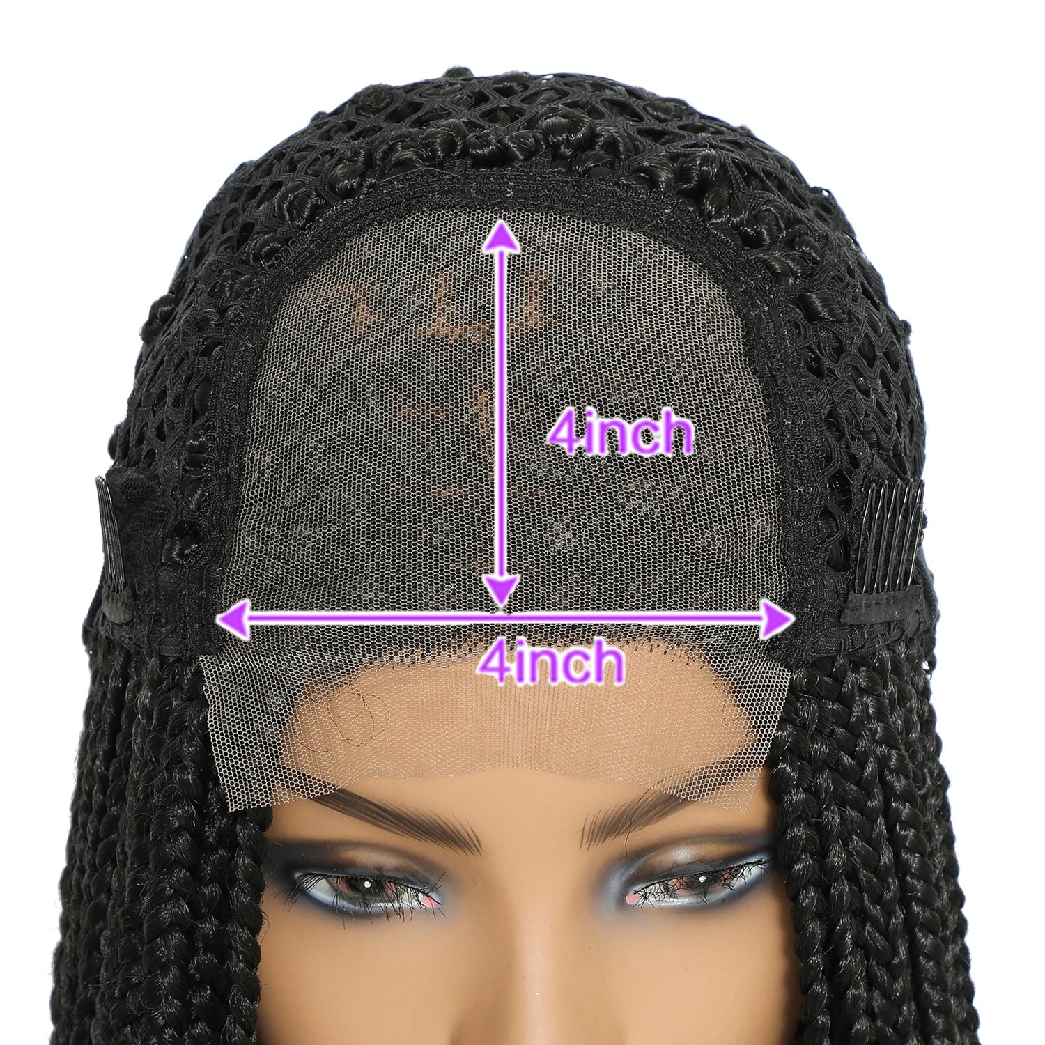 30" Long Box Braided 4x4 Lace Closure Wig | Baby Hair Twist Braids | Synthetic Cosplay Wig for Black Women