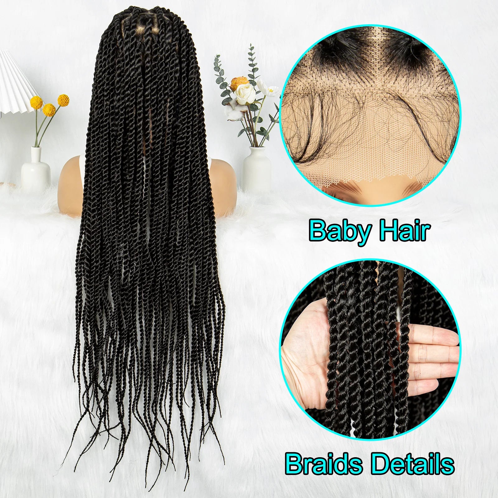Real Shot High-Quality Twisted & Faux Locs Braided Wig | Transparent Full Lace Goddess Braids | Synthetic Hair for Black Women Luxegan
