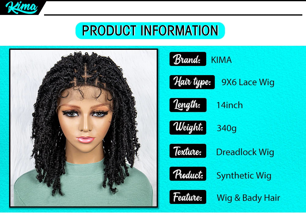 KIMA Pelucas trenzadas sintéticas de 14 pulgadas Peluca frontal de encaje Pelucas trenzadas 9x6 Trenzas de caja sin nudos con pelo de bebé para mujeres negras