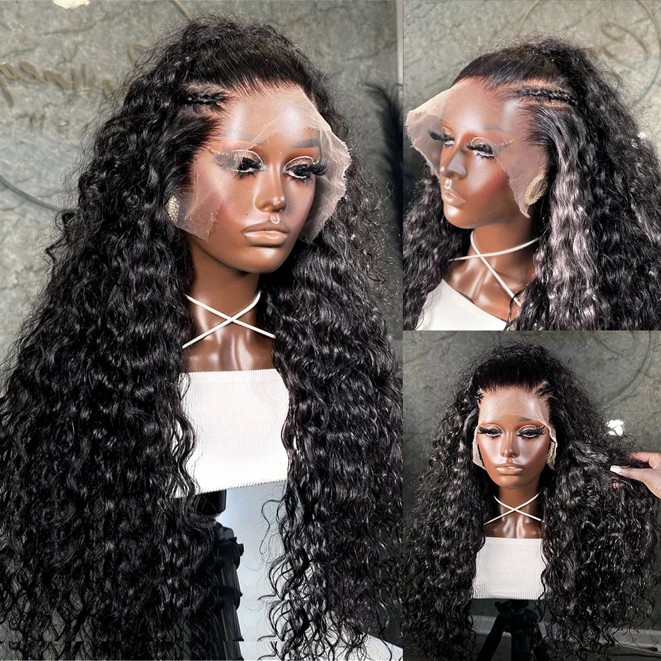 Deep Wave 200% Density Glueless Lace Wig - 13x6 / 13x4 Transparent Lace Frontal & 6x4 Wear-and-Go Human Hair Wig - 100% Brazilian Remy Water Curly Long Wig for Women (32-34 Inch)