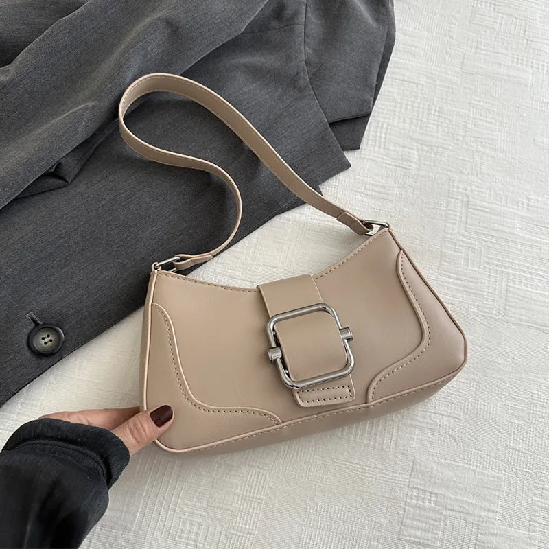 Women's Shoulder Bag | Fashionable Solid PU Leather Handbag & Casual Crossbody Purse