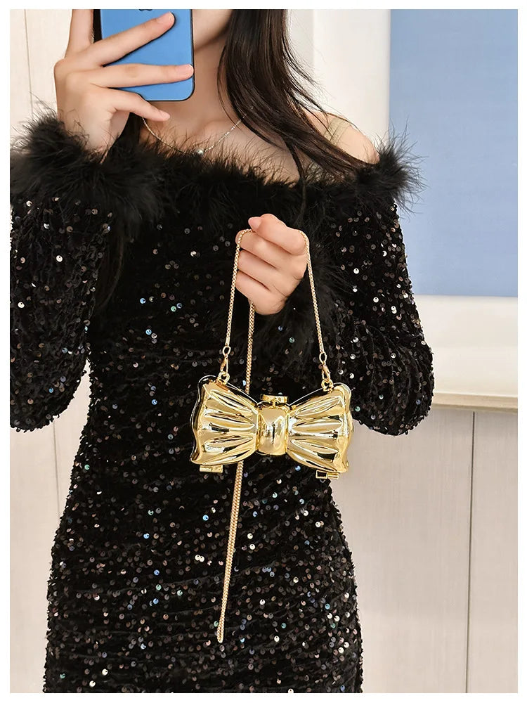 Golden Evening Bag | Luxury Designer Shoulder Bag & Round Acrylic Clutch Luxegan