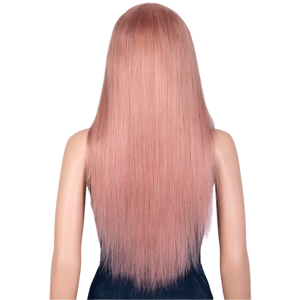 Dirty Pink Straight Human Hair Wig with Bangs | Full Machine Made Brazilian Remy for Women (Wear & Go) Luxegan