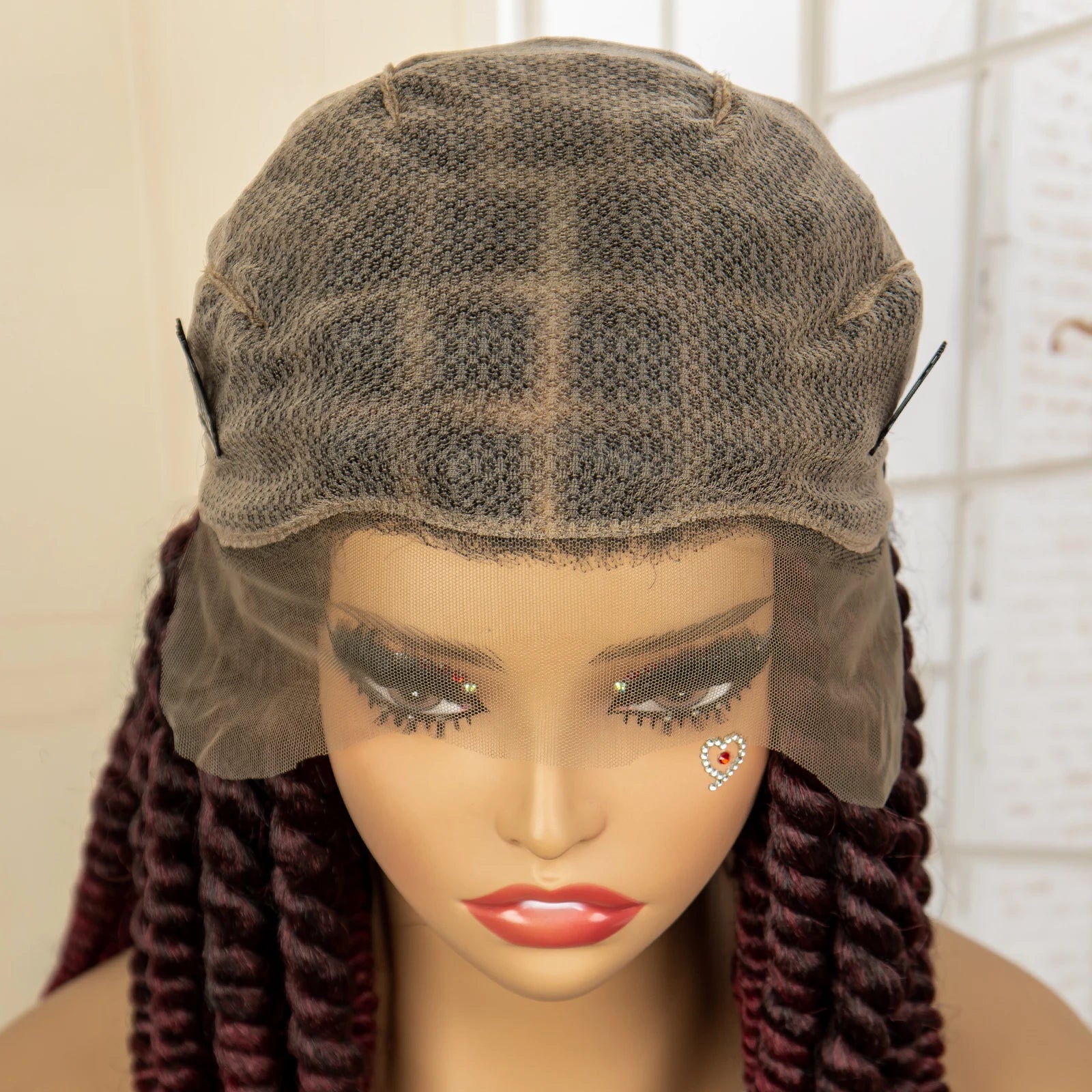 16 Inch Brown Twisted Braided Bob Wig | Full Lace | Kanekalon Fiber | For Black Women - Luxegan