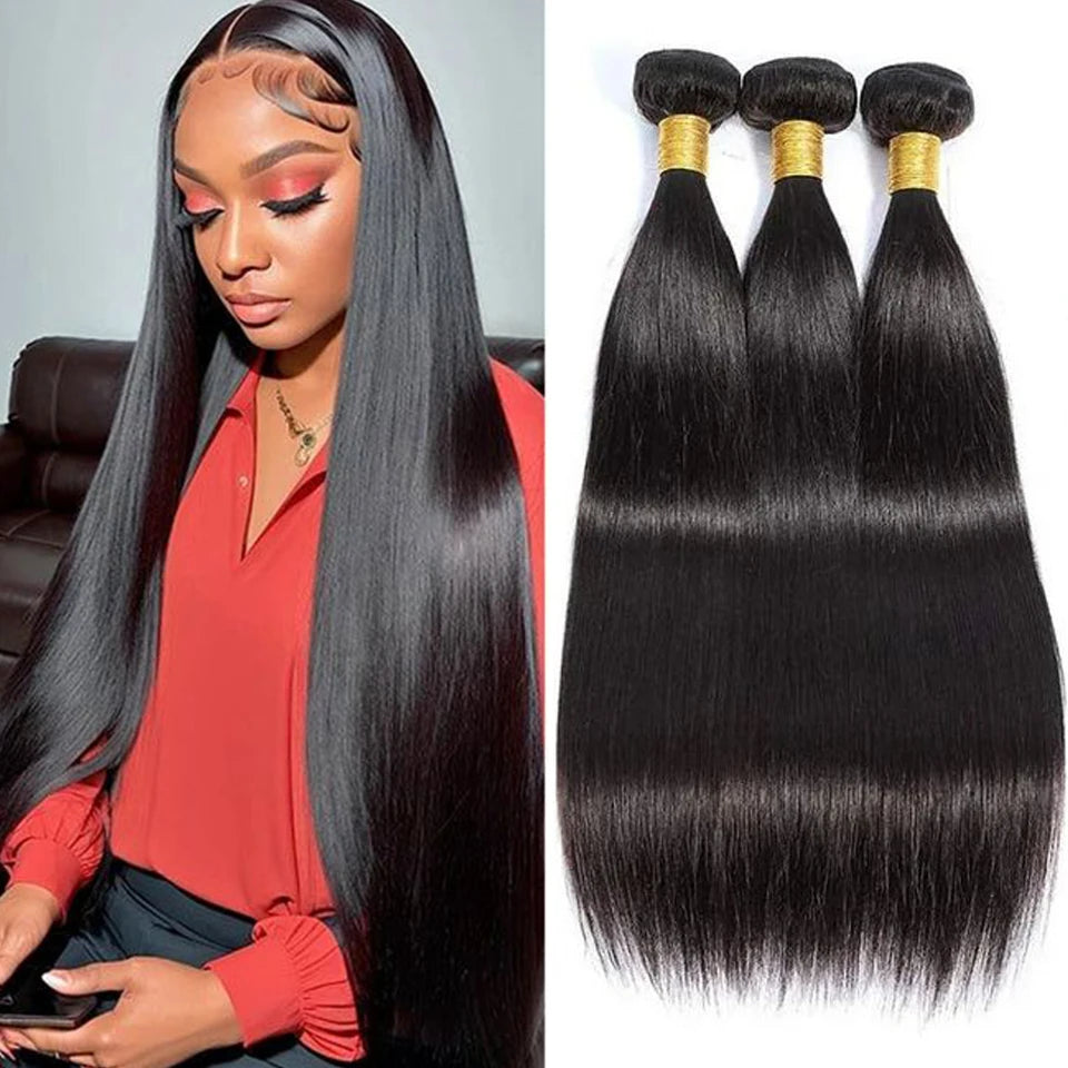 Brazilian Bone Straight Human Hair Bundles | Remy Weave Extensions (1/3/4 Pcs) Luxegan