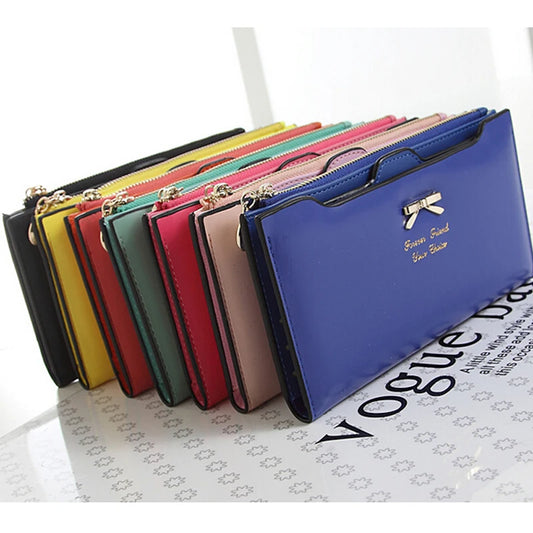 Bowknot Long Zipper Wallet | Sophisticated Multi-Card Clutch Silhouette | Elegant "Cute Bowknot" Coin Purse | "Dignified" PU Leather Phone Handbag for Radiant Versatile Styling Luxegan