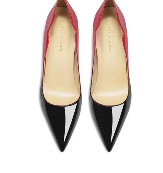 Customized Red-Black Gradient V-Cut Stilettos | Sophisticated 6cm–12cm T-Show Model Pumps | Elegant "Handmade Mixed Color" Silhouette | "Dignified" Sexy Pointed Toe Celebrity Shoes for Radiant Versatile Styling