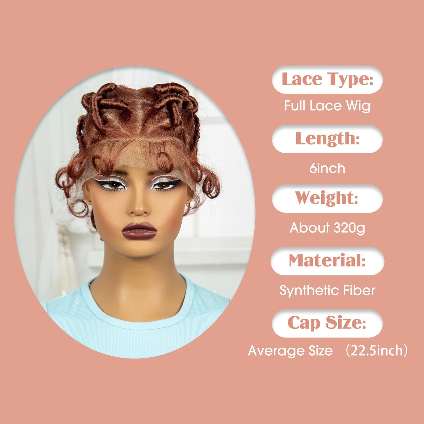 Burgundy Full Lace Synthetic Braided Wig | Knotless Box Braids & Bantu Knots | Lace Front Wig with Baby Hair for Black Women