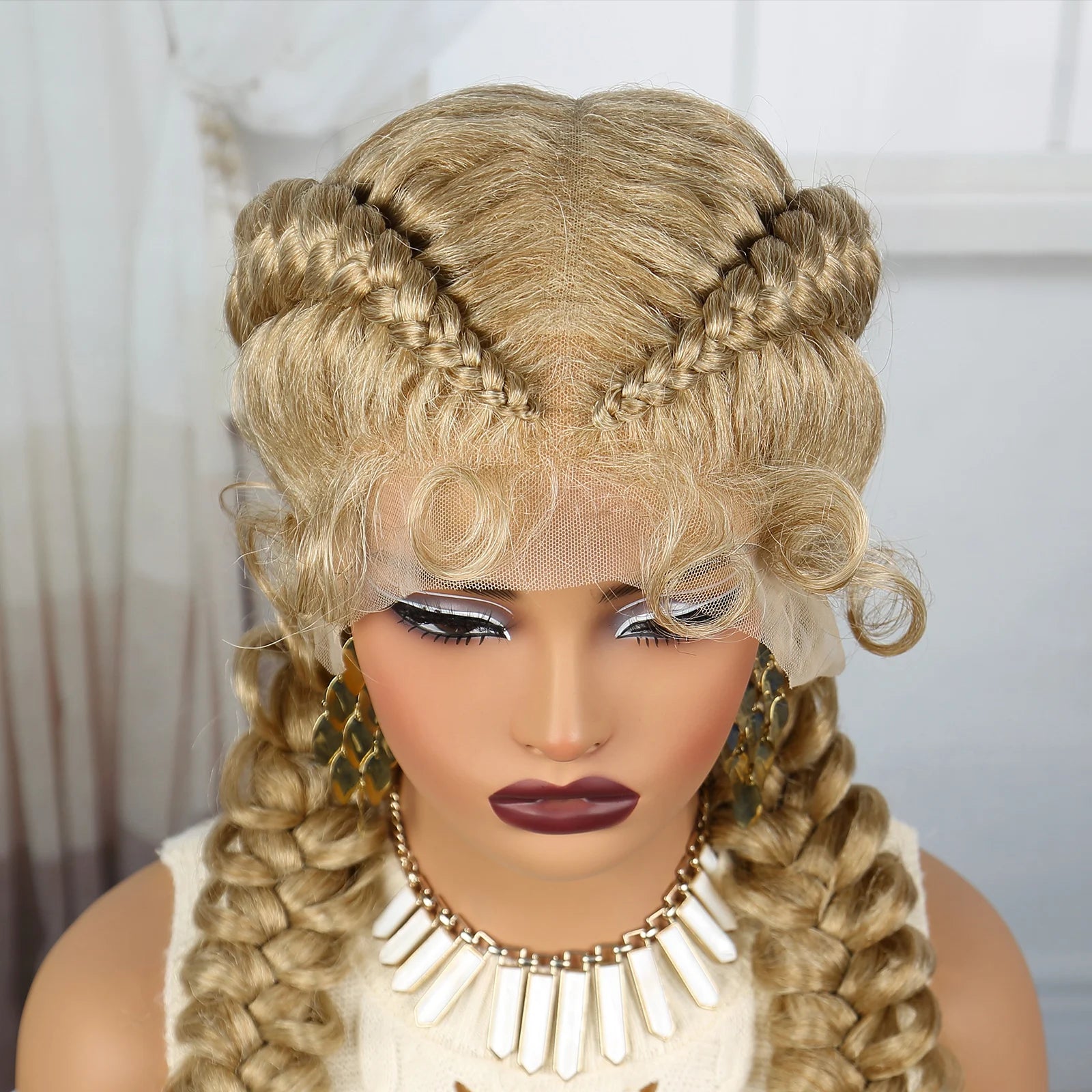 36" Blonde Twist Braids Wig | Transparent Lace Front | Baby Hair Luxegan