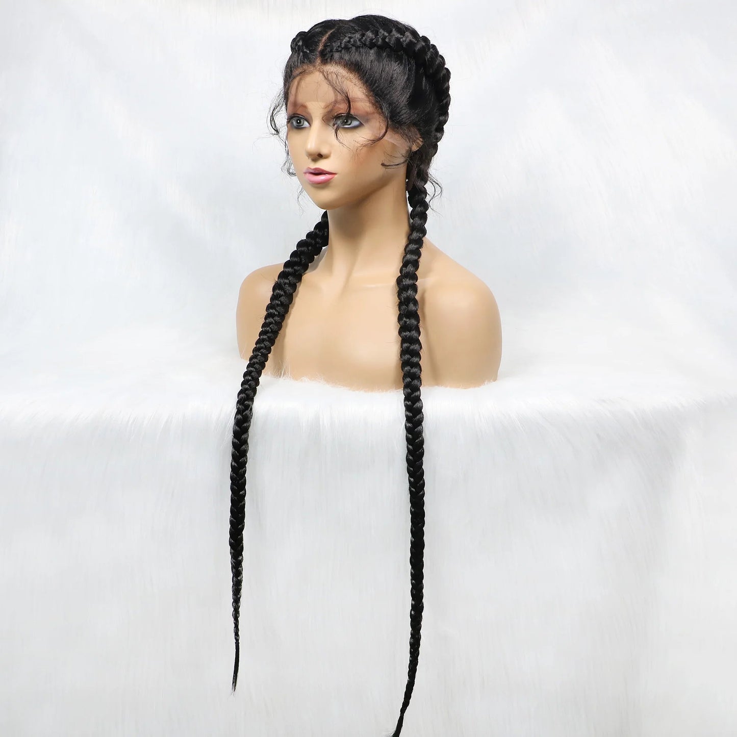 Handmade Double Dutch Cornrow Braided Wig | Natural Black Lace Front | Baby Hair | Kanekalon Synthetic Wig for Women Luxegan