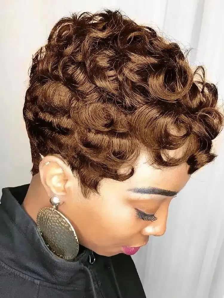 Black Women's Short Curly Elf Wig | Natural Wave Synthetic Wig (Black Color, Layered Elf Cut, Daily Use) Luxegan