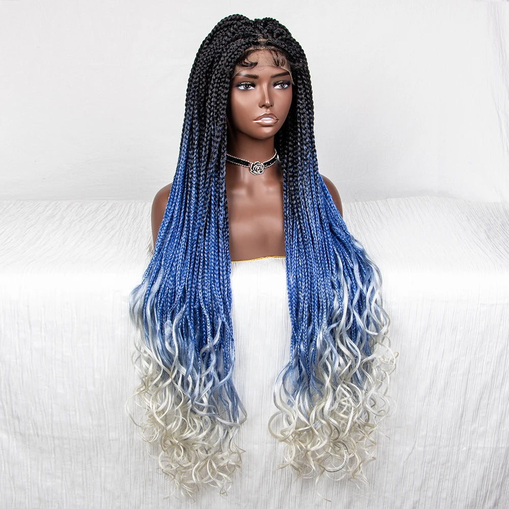 36" Water Wave Braided Wig | Lace Front | Baby Hair | Long Braids Luxegan