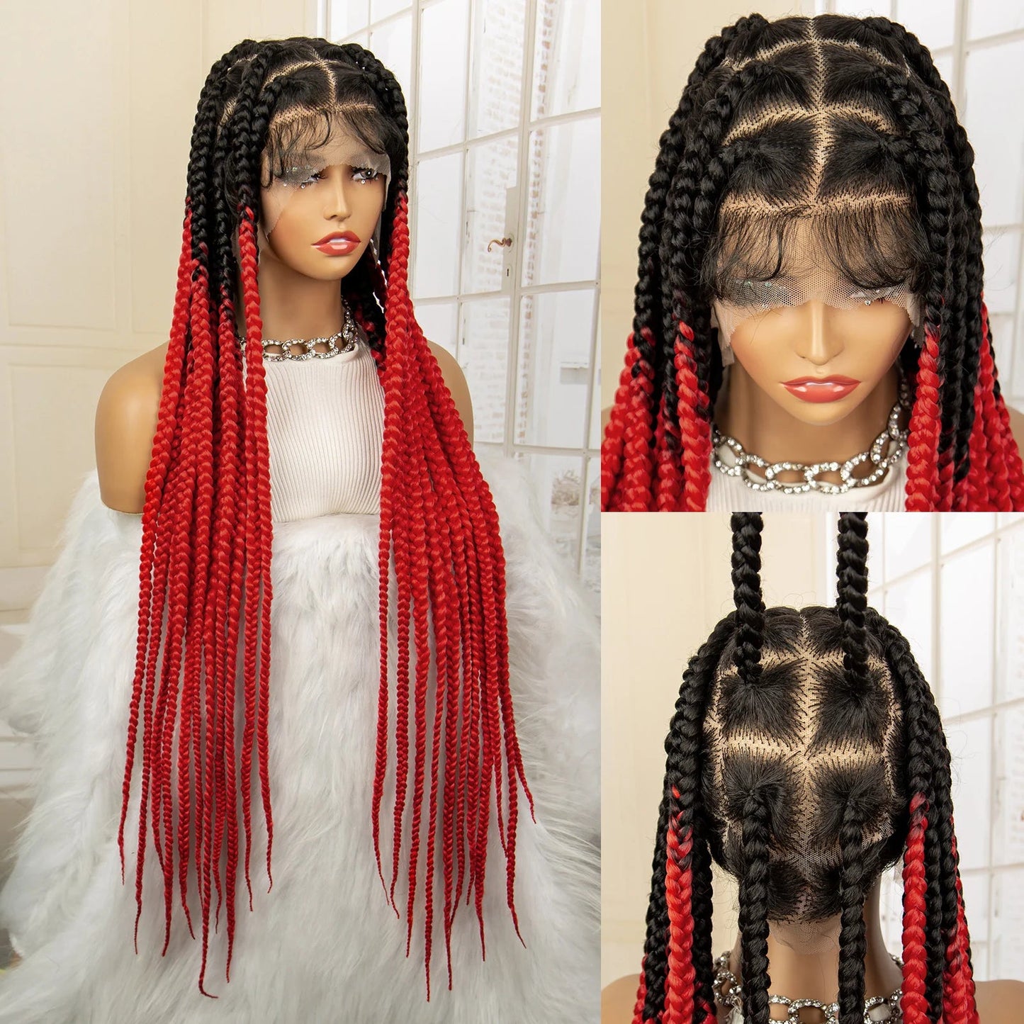 Jumbo Cornrow & Knotless Box Braids Wig | Full Lace | Baby Hair | Black Women Luxegan
