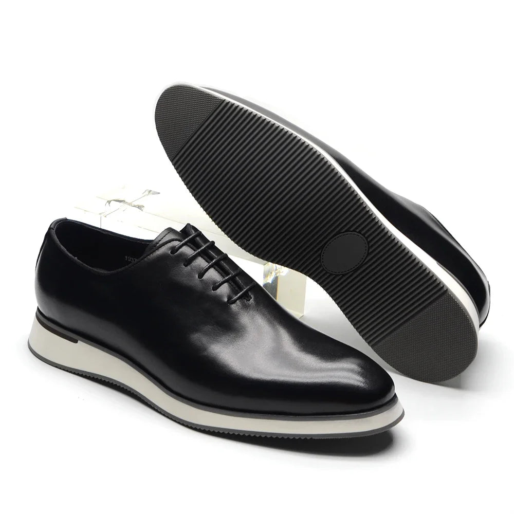 Men's Classic Whole Cut Oxford Shoes | Genuine Cowhide Leather Black & Brown Casual Sneakers (Breathable) Luxegan