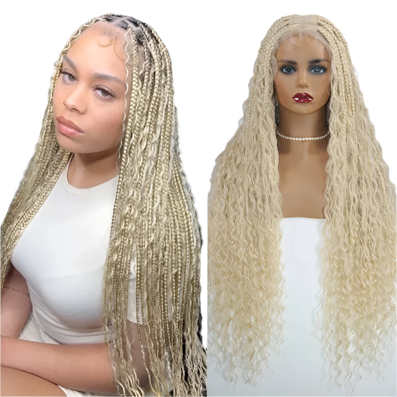 360 Synthetic Lace Front Box Braids Wig Bohemian Goddess Locs Braided Wig With Baby Hair Full Lace Braided Wigs Women Ombre Wig Luxegan