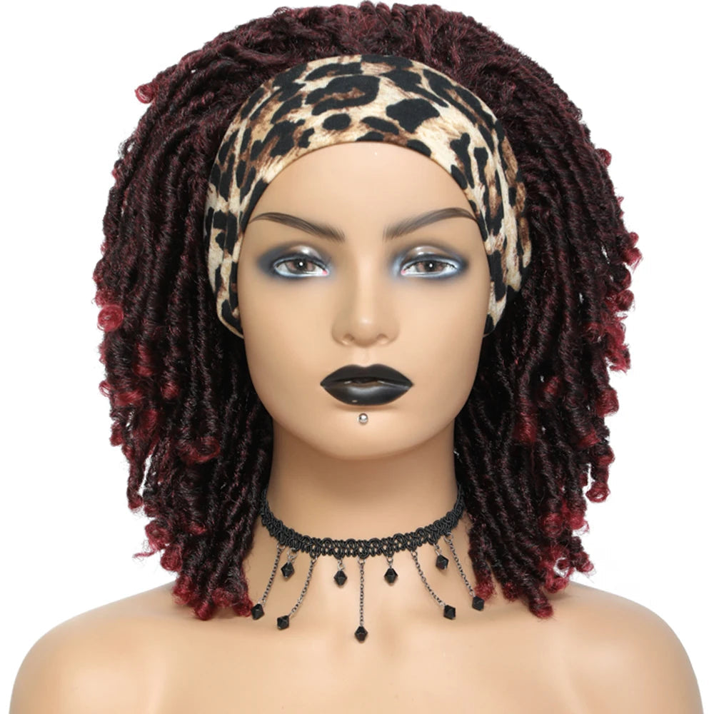 Soft Faux Locs Headband Wig - 6 Inch Ombre Dreadlock Wig for Black Women - Curly Braided Synthetic Wig with Headband - 1B, Burgundy, 27, 30, 613 Options Luxegan