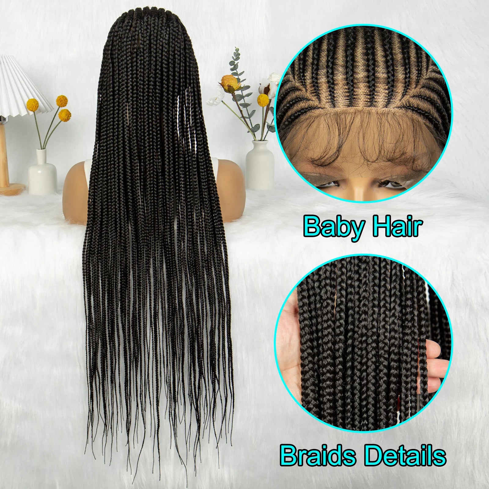 HD Transparent Full Lace Knotless Box & Cornrow Braids Wig Luxegan