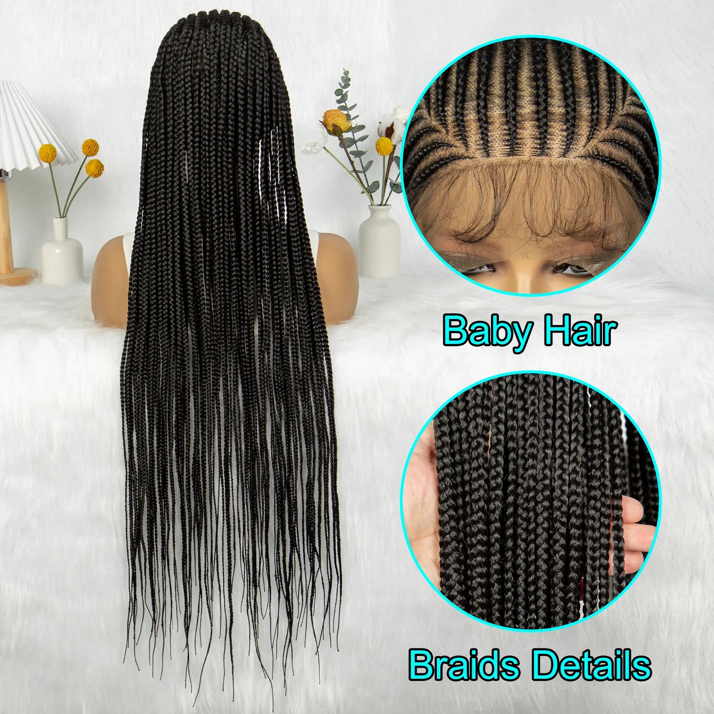 HD Transparent Full Lace Knotless Box Braids Wig | Cornrows Accent Luxegan