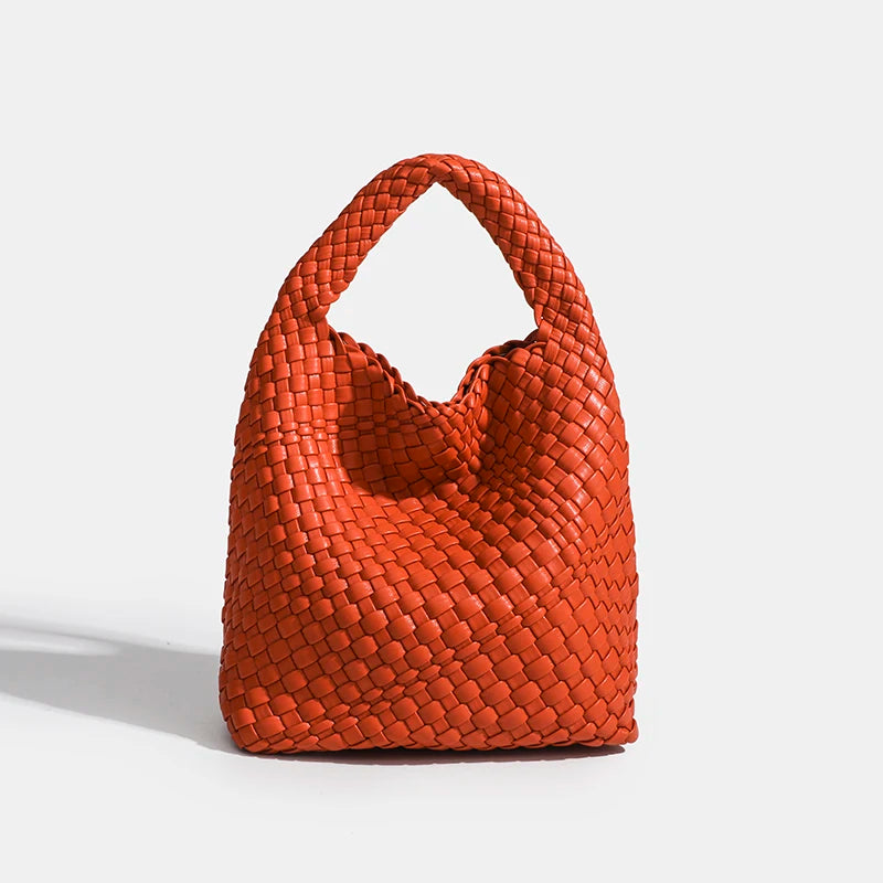 PU Woven Composite Bucket Bag | Soft Fashion Criss-cross Tote Luxegan