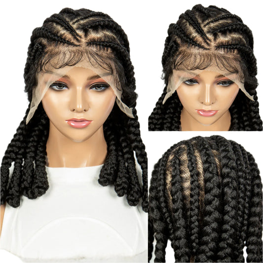Cornrow & Bantu Knots Braided Wig | Stitch Braids | Full Lace | Synthetic Hair | Kima Wigs