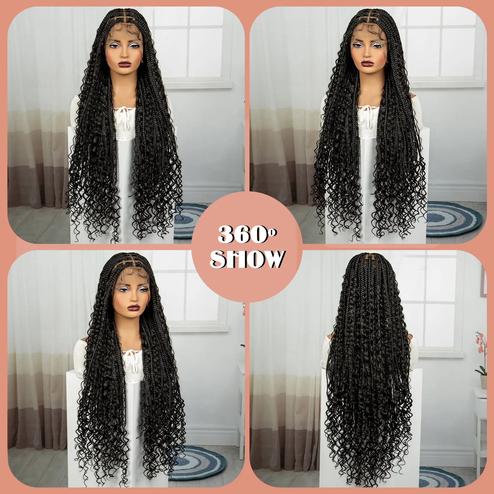 36" Long Boho Knotless Braids Wig | Curly Ends | Full Lace | Baby Hair Luxegan