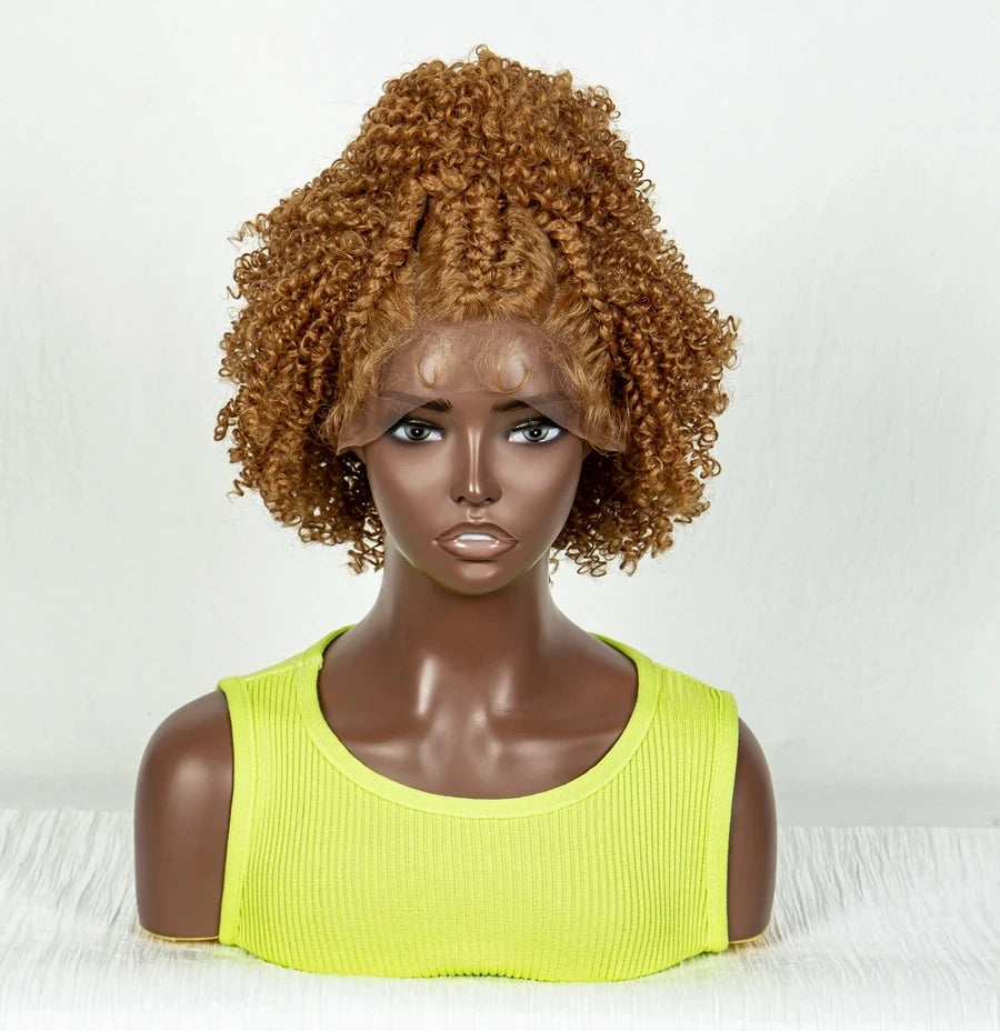 Short Afro Curly Knotless Braids Wig | Lace Front | Baby Hair Luxegan