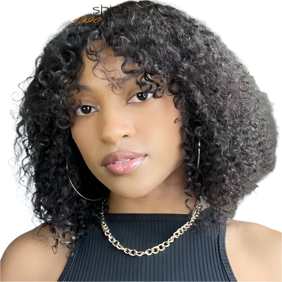 Rebecca Ombre Brown Curly Wig with Bangs | Loose Deep Wavy Brazilian Remy Human Hair Luxegan