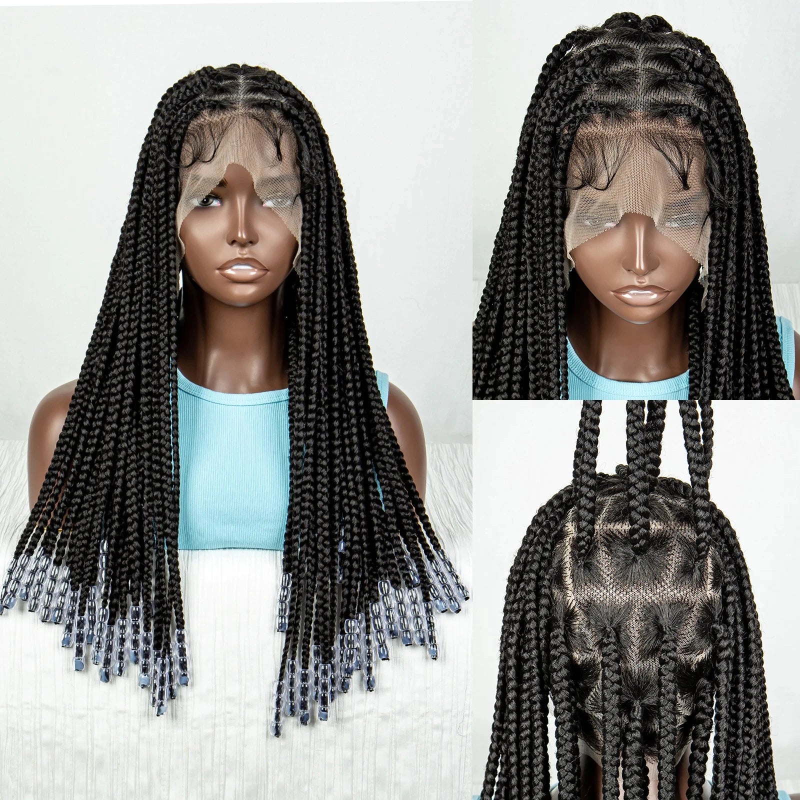 Ginger Beaded Knotless Braids Wig | Full Lace Frontal | 350# Luxegan