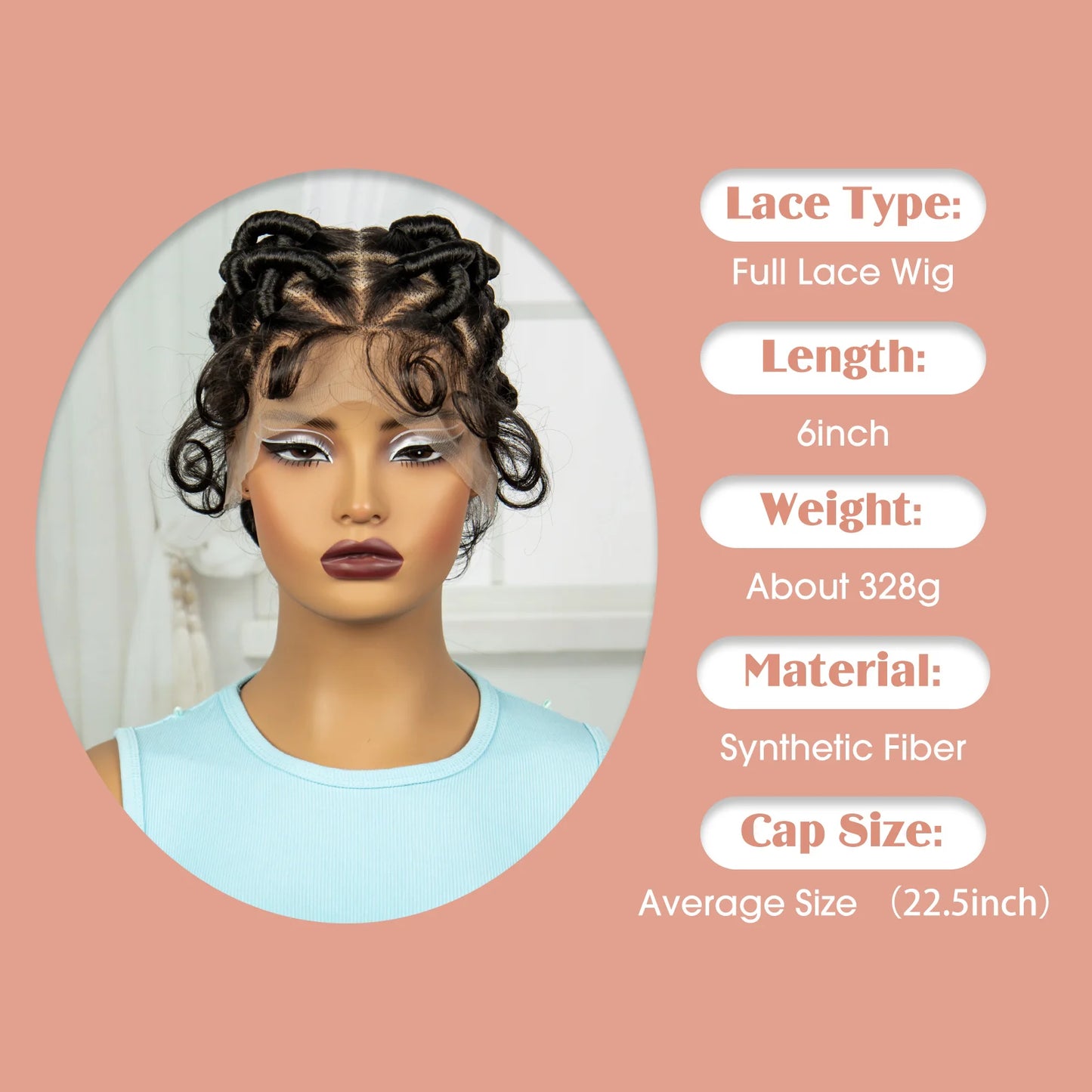 Burgundy Full Lace Synthetic Braided Wig | Knotless Box Braids & Bantu Knots | Lace Front Wig with Baby Hair for Black Women - Luxegan