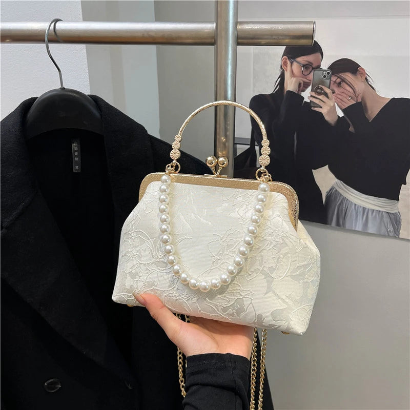 Vintage Classic Lace Bag | Pearl Evening Bags, Wedding Shell Lock Bags & Women's Handbags Luxegan