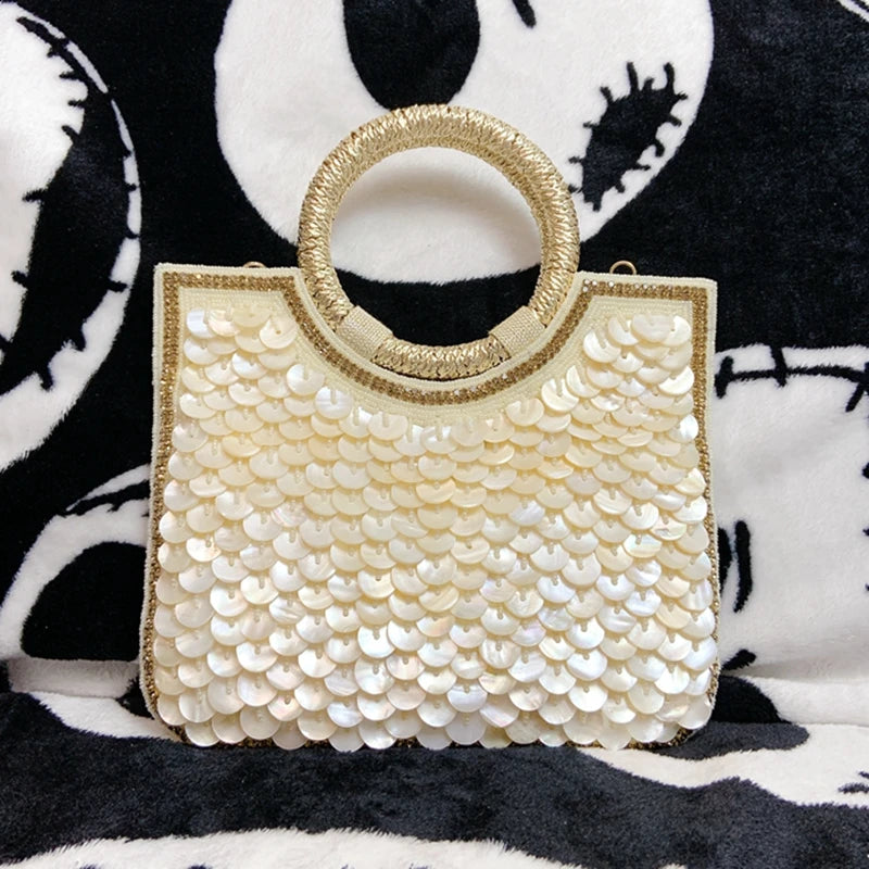 Indian Handmade Heavy Industry Bead Handbag | Embroidered Rhinestone Pearl Diagonal Tote & Women's Wedding Party Bag