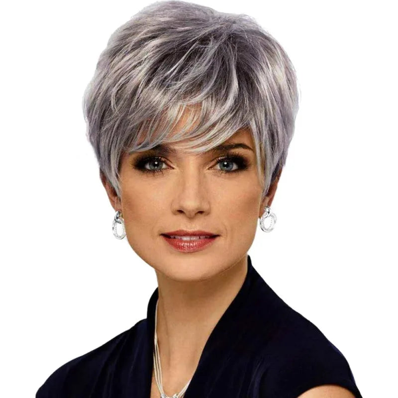 Short Brown Bob Wig with Bangs | Mixed Blonde Synthetic Natural Hair Wig for Women (Soft Mommy Hair, Daily Use) Luxegan