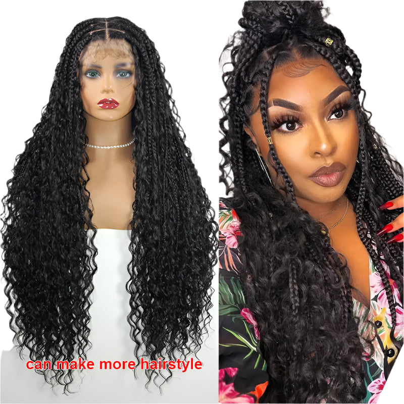 32" 613 Blonde Boho Box Braids Wig | Full Lace Front Knotless Cornrows & Curls | Synthetic Braided Wig for Women