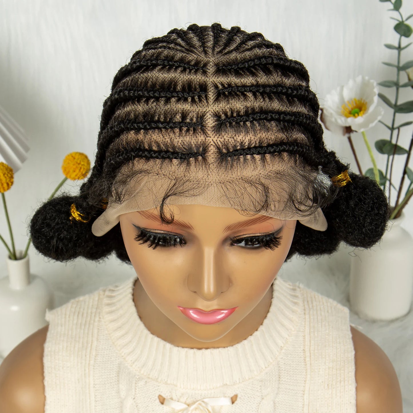 Handmade Bantu Braided Wig | Short Bob | Full Lace | Baby Hair | Synthetic Hair | Women