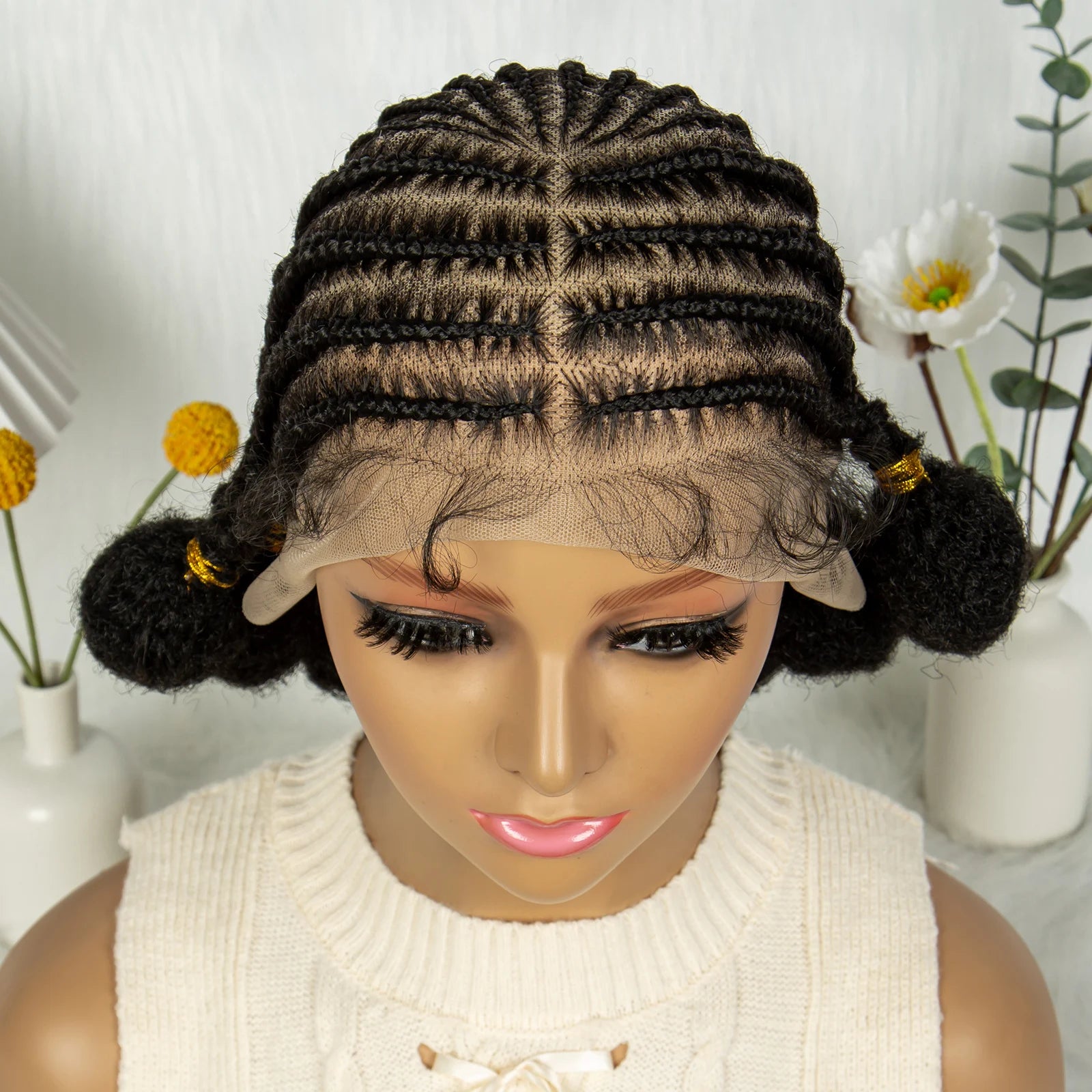Handmade Bantu Braided Wig | Short Bob | Full Lace | Baby Hair | Synthetic Hair | Women