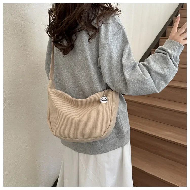 Corduroy "Lazy Wind" Dumpling Bag | Japanese Literary & Korean Casual Handbag Luxegan
