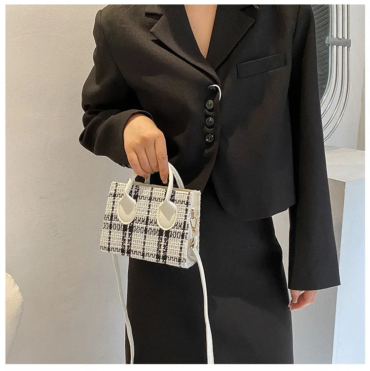 Women's Mini Handbag & Ladies Pouch | Fashion Check Pattern Shoulder Bag & Crossbody Messenger Bag (Lightweight Simple Elegant Tote) Luxegan