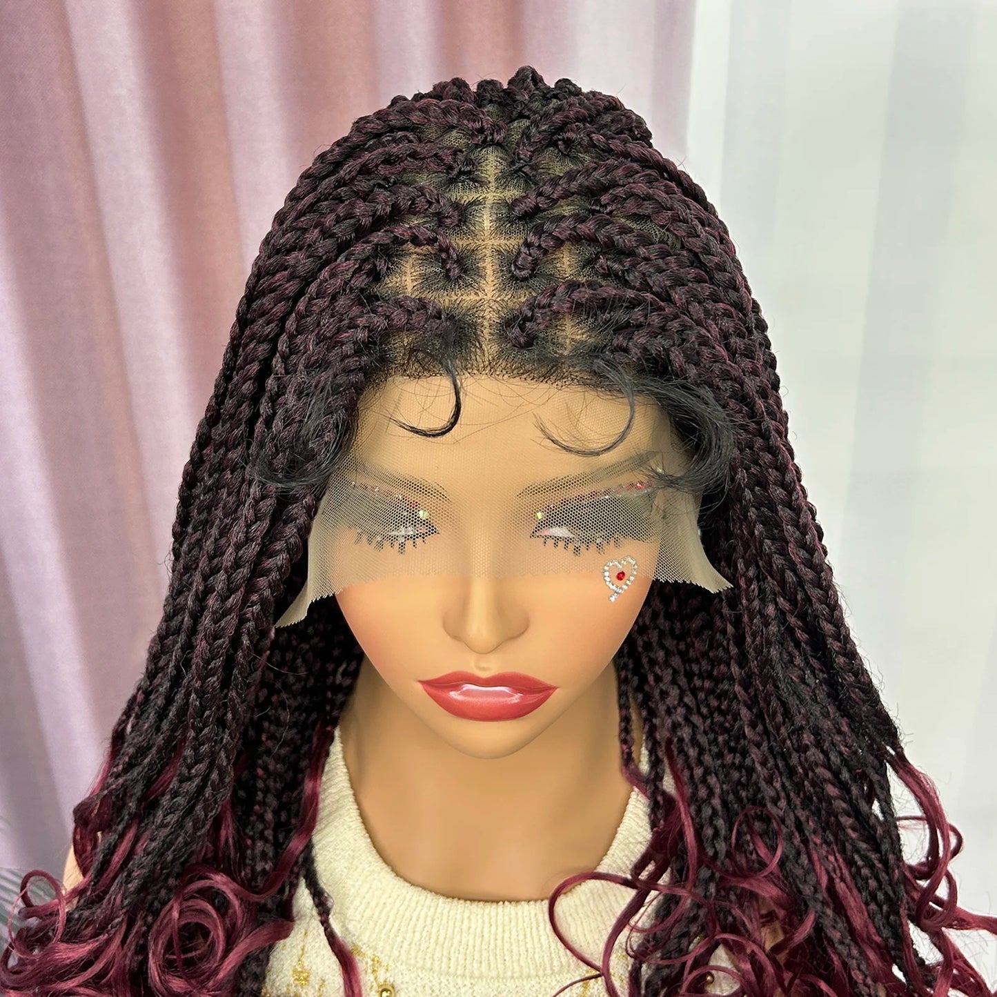 Ombre Knotless Box Braided Wig with Wavy Ends - Lace Front Braided Wig with Baby Hair for Black Women