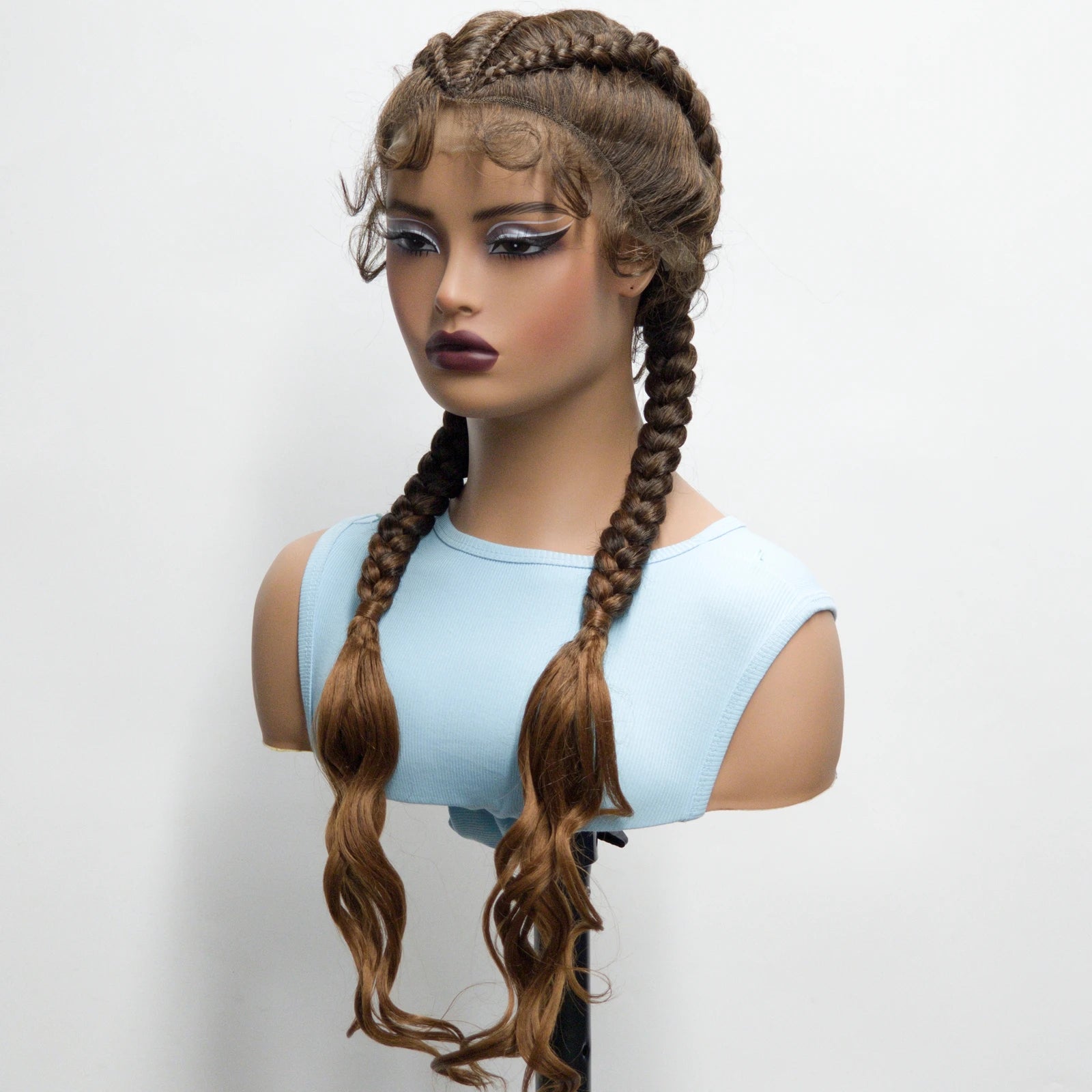 34" Twist Braids Wig | Curly Ends | Lace Front | Baby Hair | Natural Color Luxegan