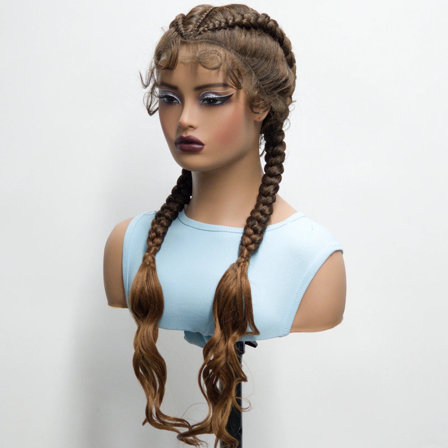 34" Twist Braids Wig | Curly Ends | Lace Front | Baby Hair | Natural Color Luxegan